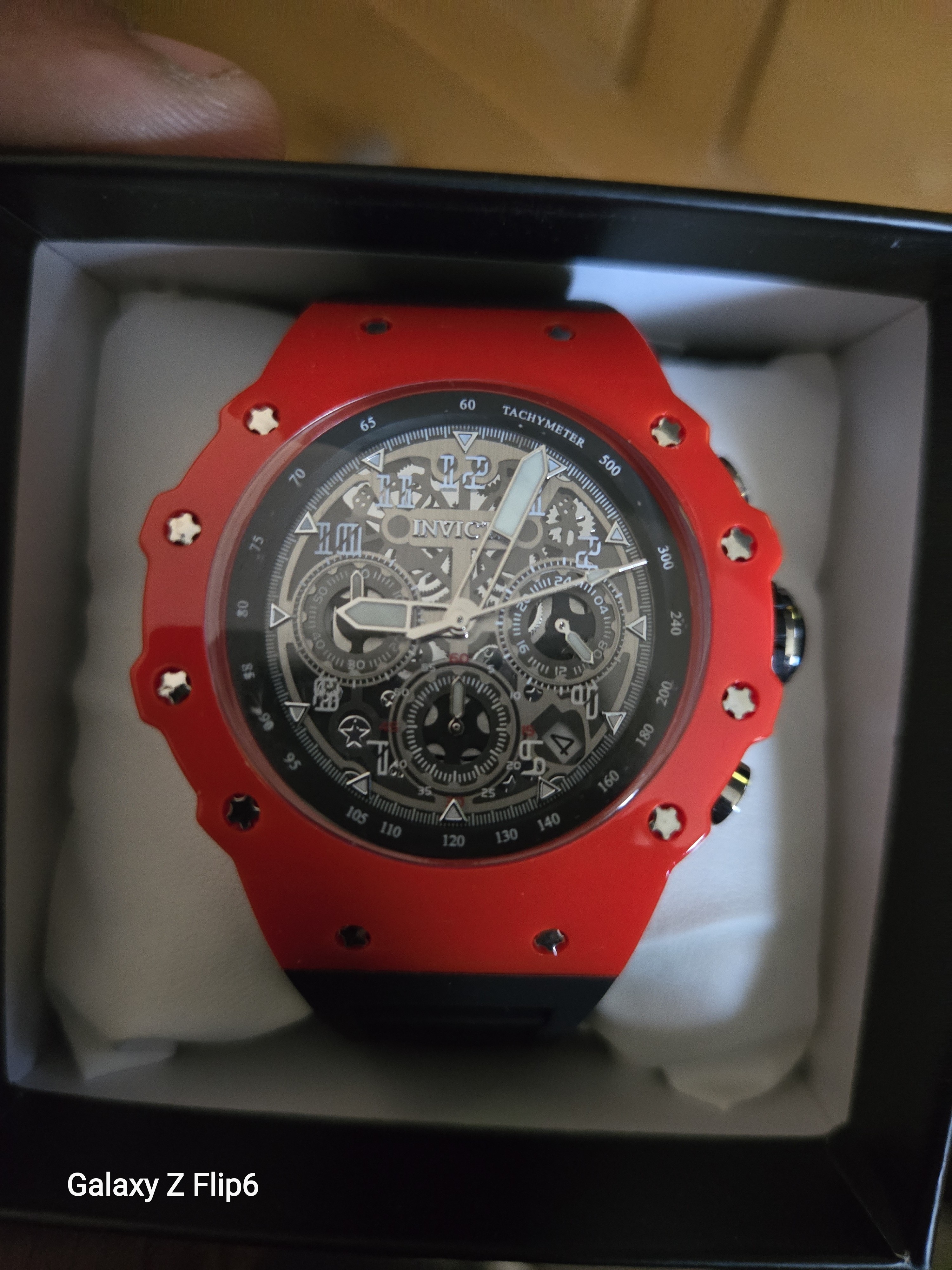 Invicta Red And Black Skeleton Dial Chronograph Watch
